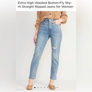 Old Navy Extra High-Waisted Button-Fly Sky-Hi Straight Ripped Jeans for Women